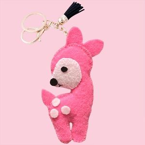 Pink Felt Deer Keychain Ornament